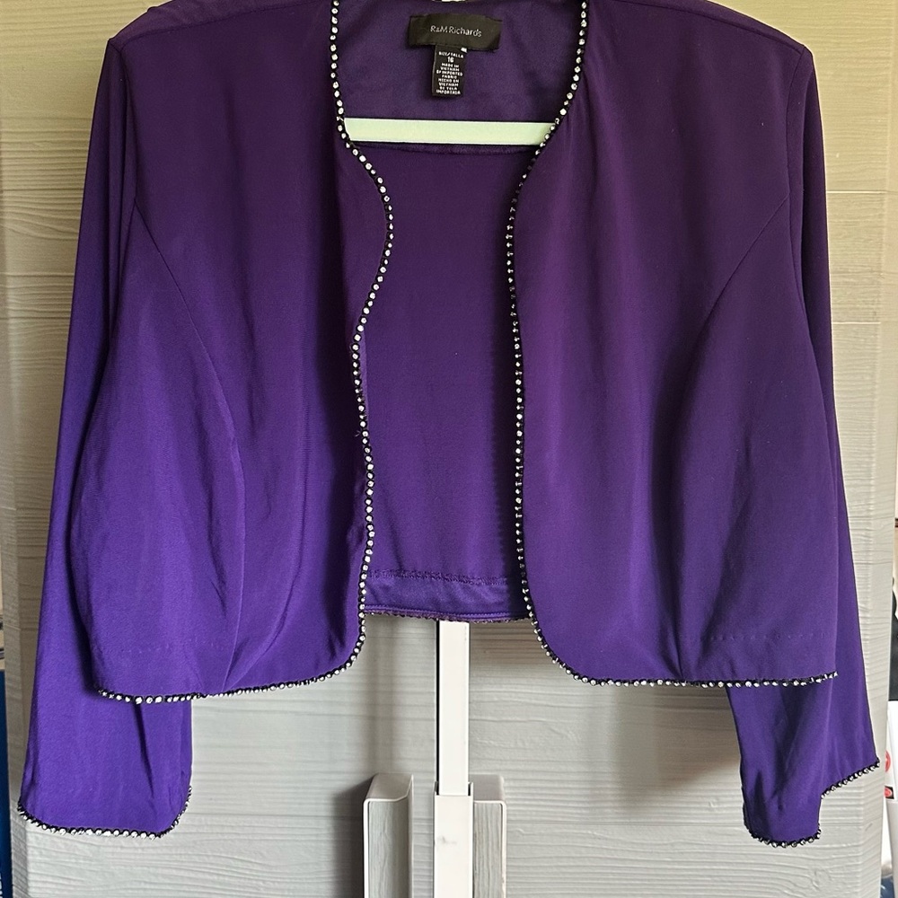 R & M Richards Purple Rhinestone Edged Bolero Jacket